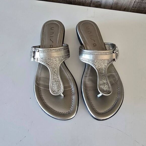 Unisa Women's Sandals Size 9.5 - Pewter Glitter - Silver - Slides/Flip Flops - Picture 2 of 6